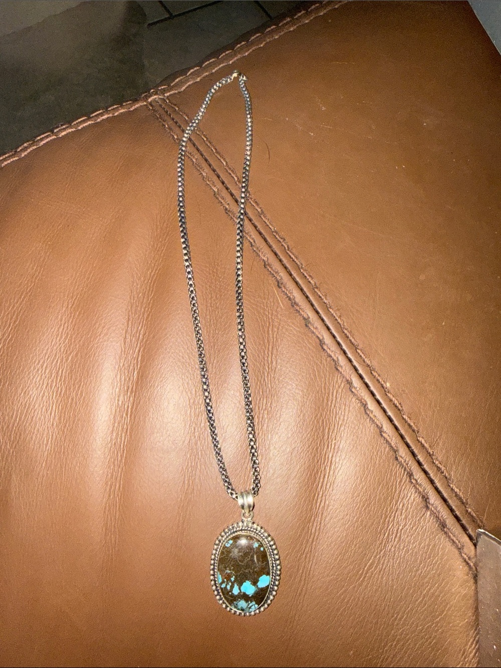 Turquoise Inlay Oval Pendant Necklace